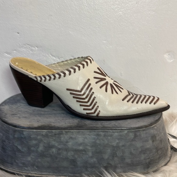 #1171 BCBGirls Off White and Brown Mules w/ Stitched Leather Design-7 - Picture 3 of 12